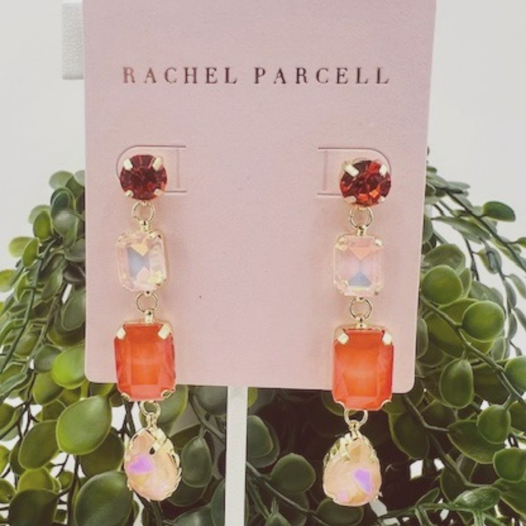 Rachel Parcell Outstanding Orange Rhinestone Drop Pierced Earrings, Nwt